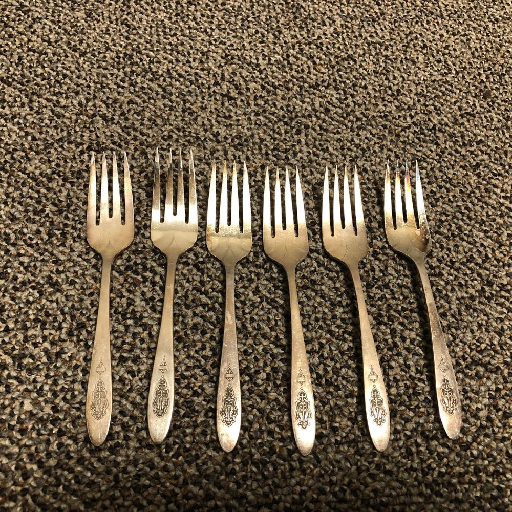 Set of 6 Bird of Paradise by Community, Silverplate Salad Forks Art Deco